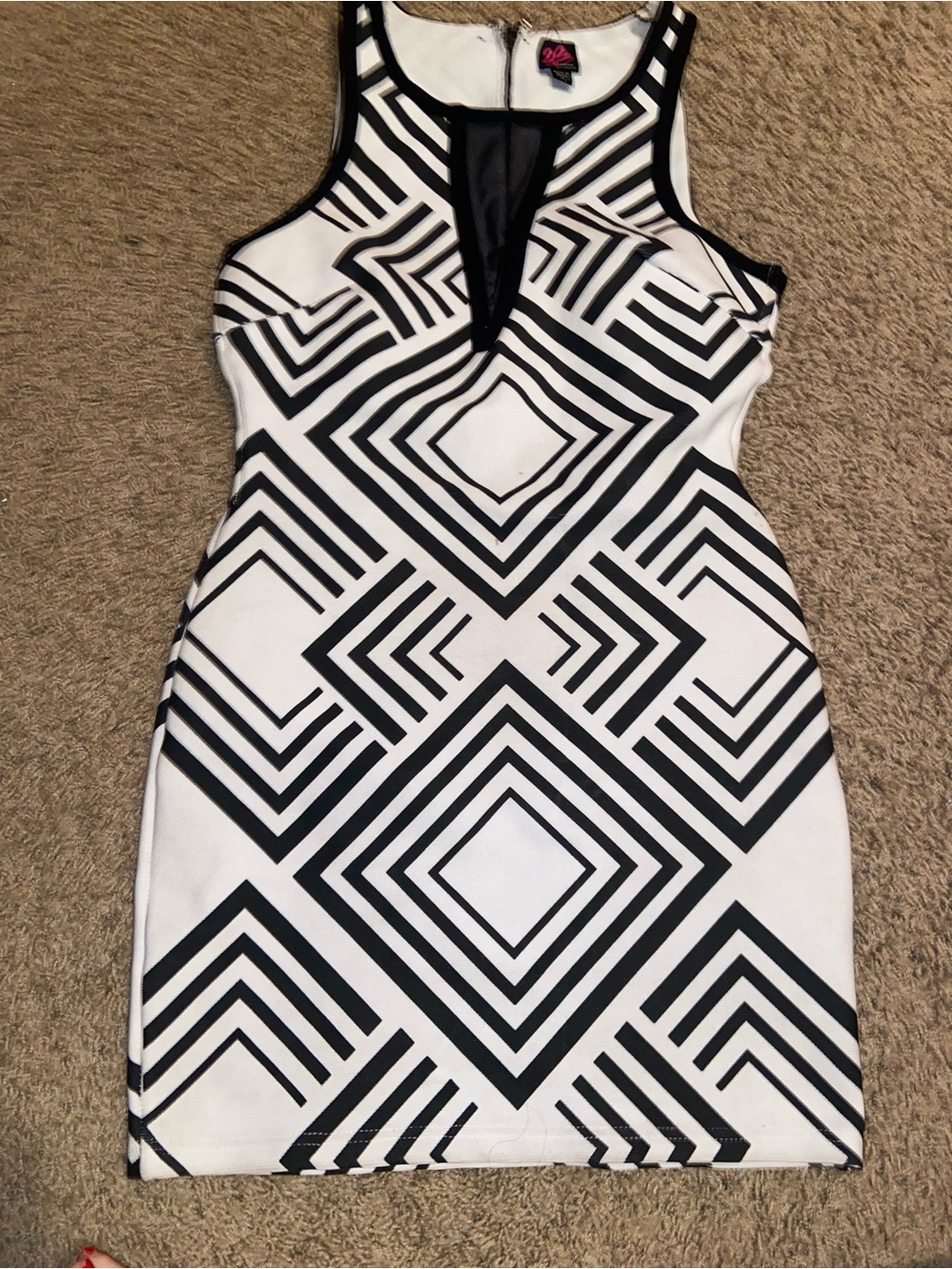 bebe Black and White Geometric Mini Dress